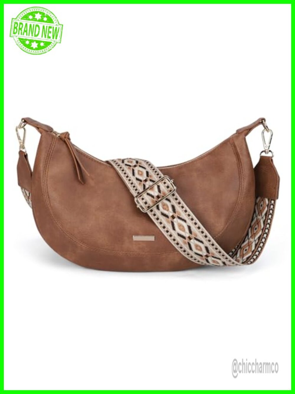 Faux Leather Boho Crescent Hobo Bag Medium Crossbody Purse for Women
